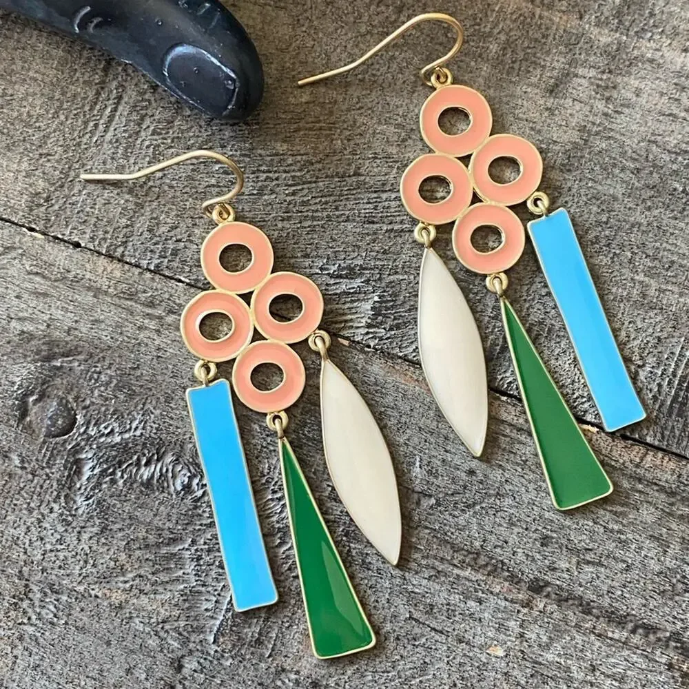 NEW Bright Enamel Colors Circle Dangle Earrings